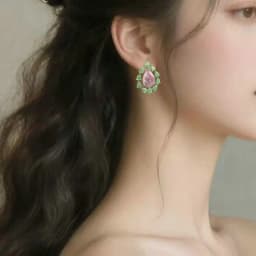 Bilincolor Fashion Cubic Zirconia Pink and Green Stud Earring for Women