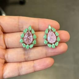 Bilincolor Fashion Cubic Zirconia Pink and Green Stud Earring for Women