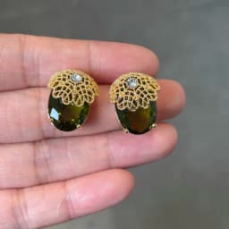 Bilincolor Fashion Cubic Zirconia Pink and Green Stud Earring for Women