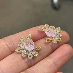 Bilincolor Fashion Cubic Zirconia Pink and Green Stud Earring for Women