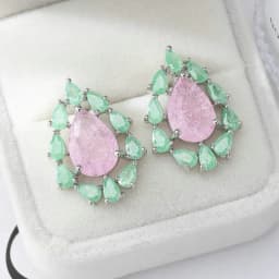 Bilincolor Fashion Cubic Zirconia Pink and Green Stud Earring for Women