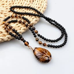 Natural Tiger's Eye Stone Tree of Life Necklace for Women And Men Jewelry Gift