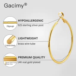 Eavva Women 14K Gold Plated Hoop Earrings Lady Classic Thin Hoops with 925 Sterling Silver Post Fashion Jewelry with Gift Box