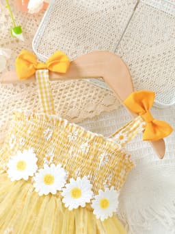 Baby Girl Summer Dress Daisy Plaid Chiffon Sweet Style Dress+Hat 2Pcs for Cute Baby Girls Aged 0-3 Years Vacation Casual Dress