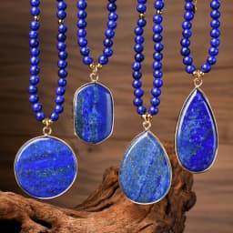 Natural Stone Lapis Round Water Drop Pendant Choker Necklace Bohemian Women's Luxury Banquet Party Handmade Jewelry