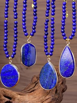 Natural Stone Lapis Round Water Drop Pendant Choker Necklace Bohemian Women's Luxury Banquet Party Handmade Jewelry
