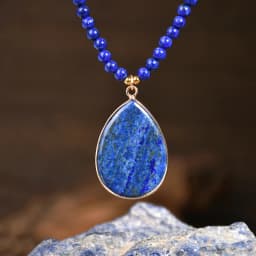 Natural Stone Lapis Round Water Drop Pendant Choker Necklace Bohemian Women's Luxury Banquet Party Handmade Jewelry