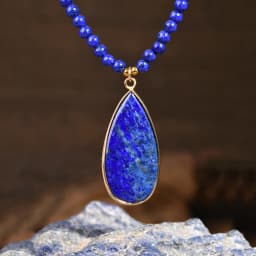 Natural Stone Lapis Round Water Drop Pendant Choker Necklace Bohemian Women's Luxury Banquet Party Handmade Jewelry