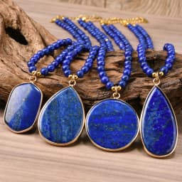 Natural Stone Lapis Round Water Drop Pendant Choker Necklace Bohemian Women's Luxury Banquet Party Handmade Jewelry