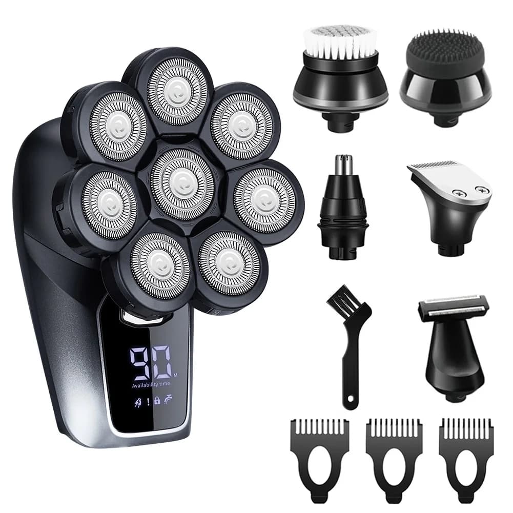 6-In-1 Electric Head Shaver for Bald Men 7 Blades Floating Razor Hair Trimmer USB Recharge LED Display Beard Shavers Waterproof