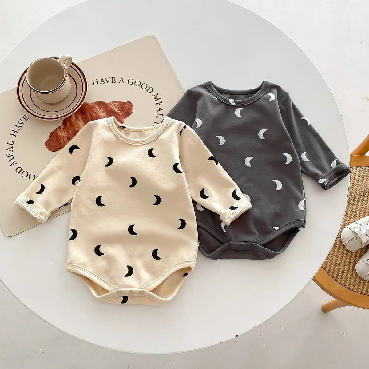 Ircomll 2 pcs Spring Fall Infant Baby Bodysuits & One-Pieces Moon Print Cotton Long Sleeves Baby Bodysuits Uniesx Baby Clothes