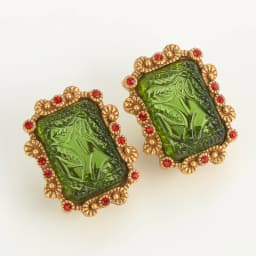 Rectangle Gold Color Green Earrings Studs Antique Relief Palace Glass Luxury Woman Elegant Wedding Charm Vintage Jewelry 2025