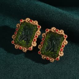 Rectangle Gold Color Green Earrings Studs Antique Relief Palace Glass Luxury Woman Elegant Wedding Charm Vintage Jewelry 2025
