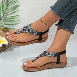 YNPO Summer Clip Toe Bohemia Sandals Women 2024 Fashion Shiny Crystal Flat Sandalias Woman Non Slip Sole Beach Sandles Mujer