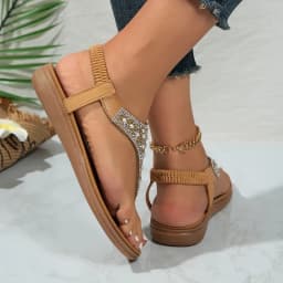 YNPO Summer Clip Toe Bohemia Sandals Women 2024 Fashion Shiny Crystal Flat Sandalias Woman Non Slip Sole Beach Sandles Mujer