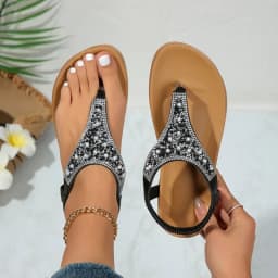 YNPO Summer Clip Toe Bohemia Sandals Women 2024 Fashion Shiny Crystal Flat Sandalias Woman Non Slip Sole Beach Sandles Mujer