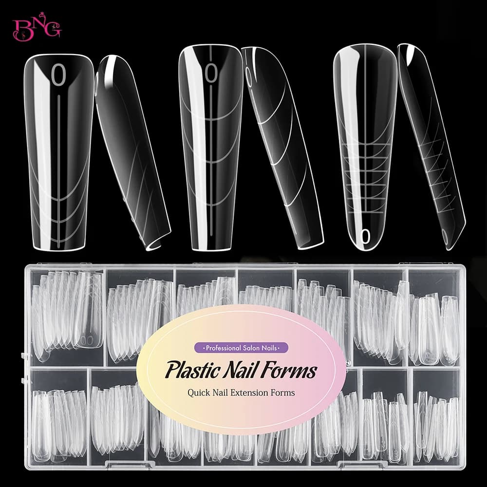 BNG Tapered Square Nail Dual Forms for Poly Extension Gel Reusable Full Cover Acrylic Builder Nail Molds 140/150Pcs