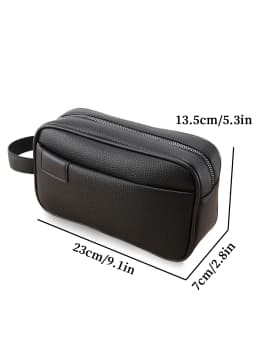 Men's PU Leather Hand Carry Bag - Lightweight Textured Design w/ Detachable Wrist Strap, Zippered Pocket Organizer Fits Essentia