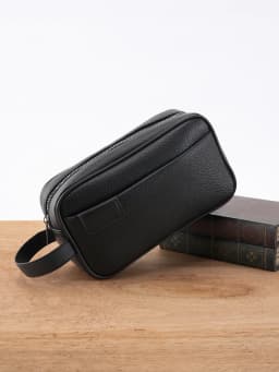 Men's PU Leather Hand Carry Bag - Lightweight Textured Design w/ Detachable Wrist Strap, Zippered Pocket Organizer Fits Essentia