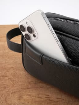 Men's PU Leather Hand Carry Bag - Lightweight Textured Design w/ Detachable Wrist Strap, Zippered Pocket Organizer Fits Essentia