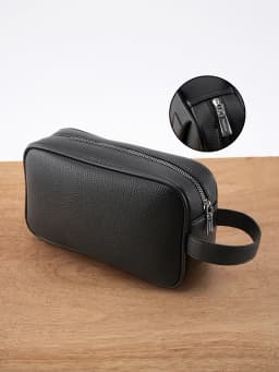 Men's PU Leather Hand Carry Bag - Lightweight Textured Design w/ Detachable Wrist Strap, Zippered Pocket Organizer Fits Essentia