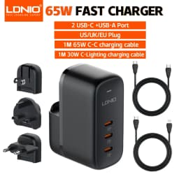 LDNIO GaN 65W USB C Charger Travel Charger PD QC Wall Charger 3 Port International Plug Adapter EU UK US AU Travel Plug Adapter