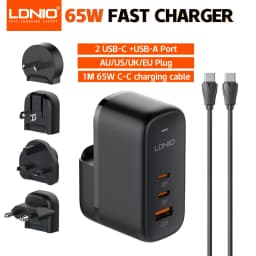 LDNIO GaN 65W USB C Charger Travel Charger PD QC Wall Charger 3 Port International Plug Adapter EU UK US AU Travel Plug Adapter