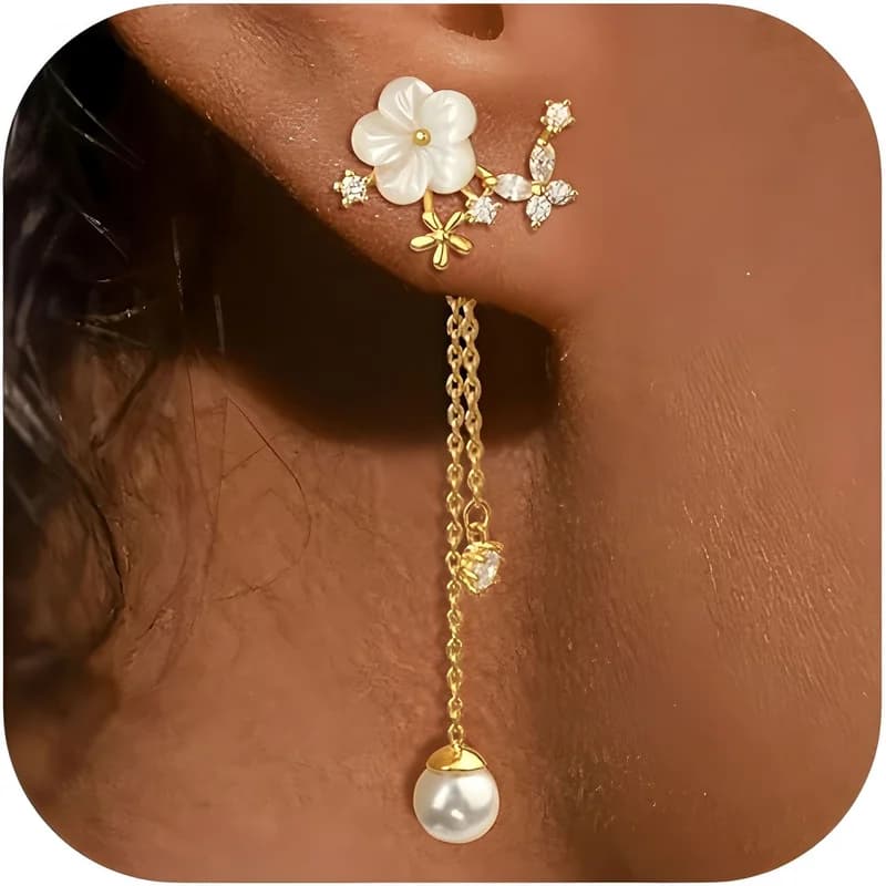 EVISPOL Elegant Floral Dangle Earrings for Women,Chic Artistic Design with 14K Golden Plated, 925 Sterling Silvery Posts Earring