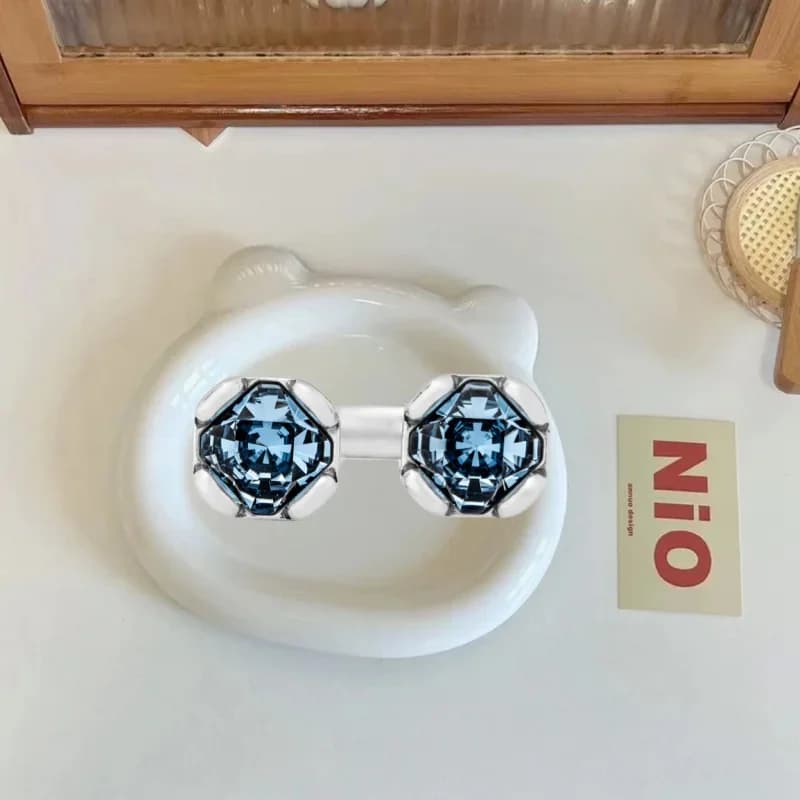 Summer New Elegant Lady Style Quadrilateral Blue Crystal Open Ring, Women's Accessories, Friends' Party Gifts