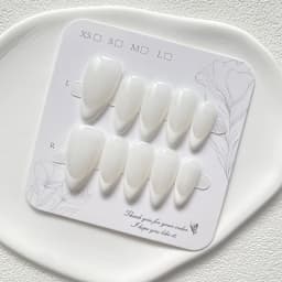 10PCS Handmade White French Press on Nails Almond Fake Nails