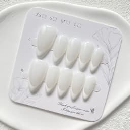 10PCS Handmade White French Press on Nails Almond Fake Nails