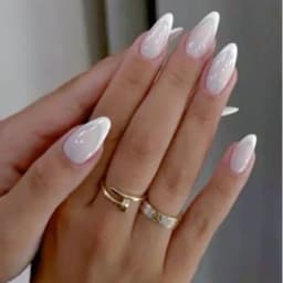 10PCS Handmade White French Press on Nails Almond Fake Nails