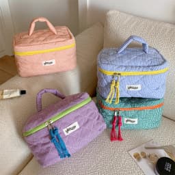 Plaid Cosmetic Bag Set Simple Style Large Capacity Portable Cosmetic Tools Storage Bag for Home Bathroom Toiletry Bag