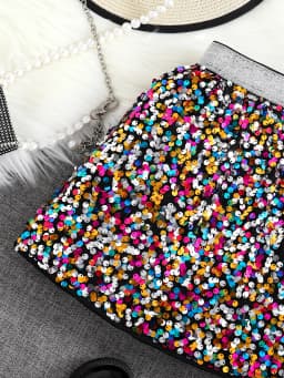 Spring and Autumn New Shiny Sequin A-line High-Waist Skirt for Girls; Single Piece