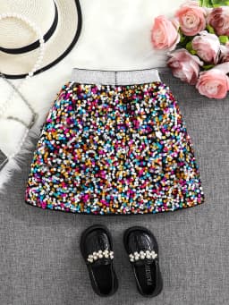 Spring and Autumn New Shiny Sequin A-line High-Waist Skirt for Girls; Single Piece