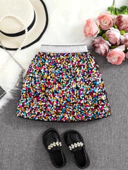 Spring and Autumn New Shiny Sequin A-line High-Waist Skirt for Girls; Single Piece