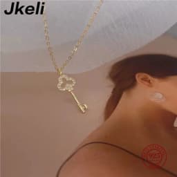 Jkeli S925 Sterling Silver Shiny Zircon Cute Key Pendant Necklace for Women Fashion Simple Daily Wear Choker Jewelry Accessories