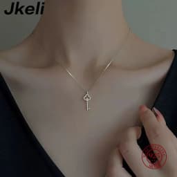 Jkeli S925 Sterling Silver Shiny Zircon Cute Key Pendant Necklace for Women Fashion Simple Daily Wear Choker Jewelry Accessories