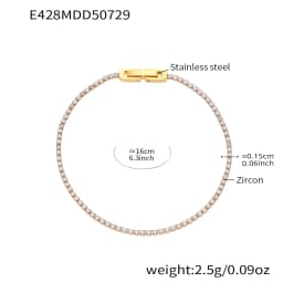 Liora Luxury Stainless Steel Full Multi-Color Zircon Tennis Bracelet For Women Charm Wedding Engagement Thin Chain Wrist Jewelry