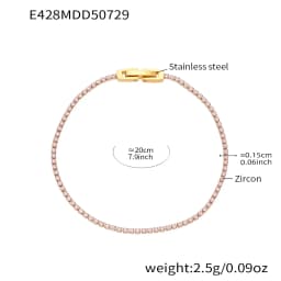Liora Luxury Stainless Steel Full Multi-Color Zircon Tennis Bracelet For Women Charm Wedding Engagement Thin Chain Wrist Jewelry