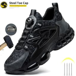 Rotating Button New Safety Shoes Men Anti-smash Anti-puncture Work Shoes Fashion Men Sport Shoes Security Protective Boots