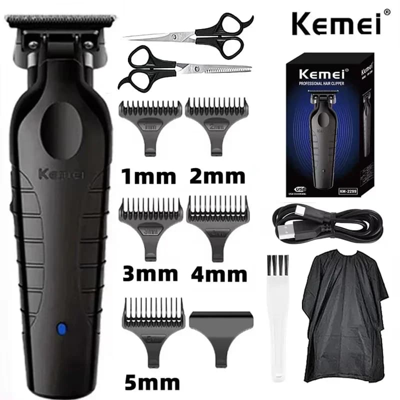 Kemei KM-2299 Barber Cordless Hair Clipper 0mm Zero Gapped Carving Clipper Professional Electric Finish Cutting Machine for Men