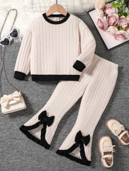 2-Piece Spring and Autumn Fashion Set for Girls Aged 4-8, Featuring a Round-Neck Knitted Top and Loose Knitted Pants, Suitable as Eid, Easter, Carnival, Spring Festival, or Holiday Gifts