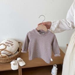 Children's autumn and winter striped semi-high collar long sleeve base shirt, male and female baby autumn and winter striped bas