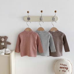 Children's autumn and winter striped semi-high collar long sleeve base shirt, male and female baby autumn and winter striped bas
