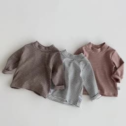 Children's autumn and winter striped semi-high collar long sleeve base shirt, male and female baby autumn and winter striped bas