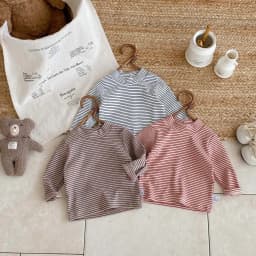 Children's autumn and winter striped semi-high collar long sleeve base shirt, male and female baby autumn and winter striped bas