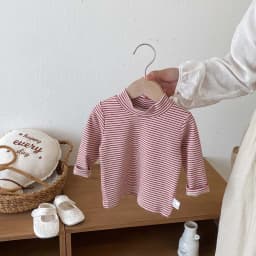 Children's autumn and winter striped semi-high collar long sleeve base shirt, male and female baby autumn and winter striped bas