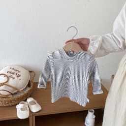 Children's autumn and winter striped semi-high collar long sleeve base shirt, male and female baby autumn and winter striped bas