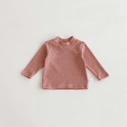 Children's autumn and winter striped semi-high collar long sleeve base shirt, male and female baby autumn and winter striped bas